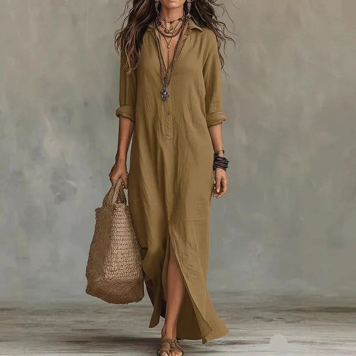 Women's Button Front Shirt Maxi Dress