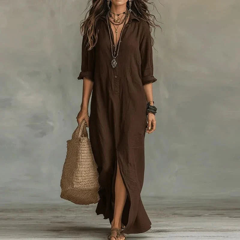Women's Button Front Shirt Maxi Dress