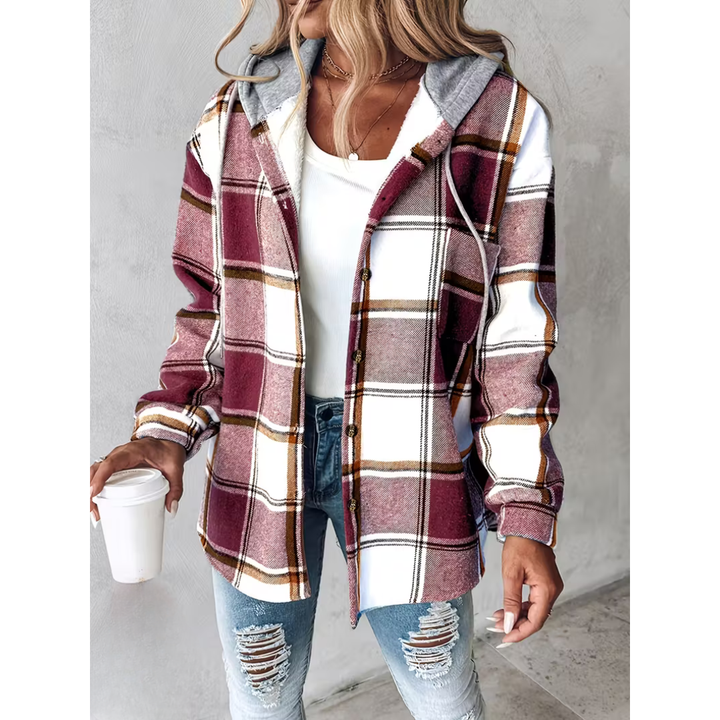Plaid Hooded Button Front Jacket
