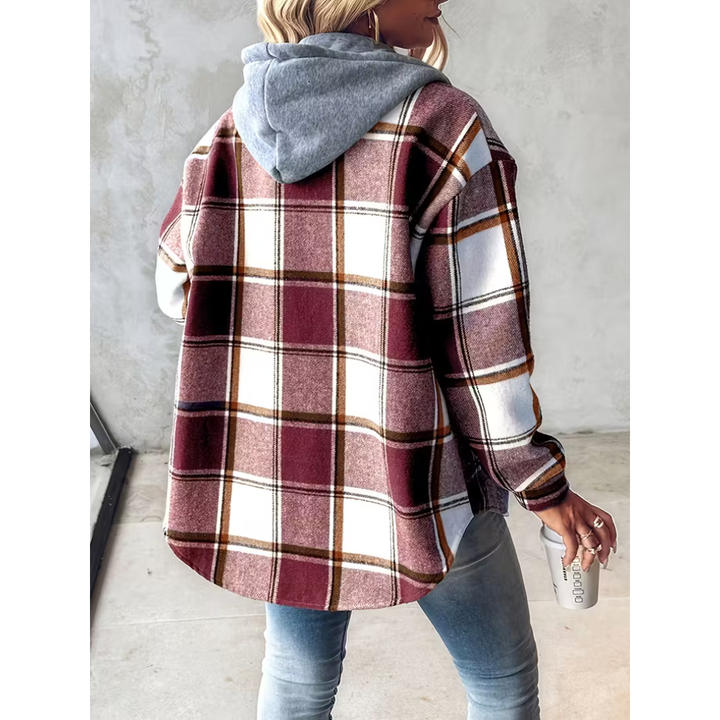 Plaid Hooded Button Front Jacket