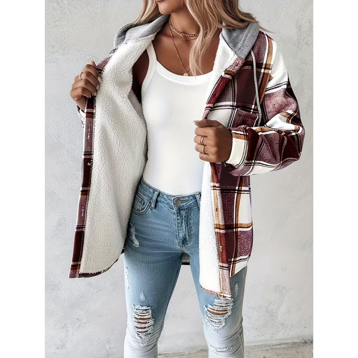 Plaid Hooded Button Front Jacket