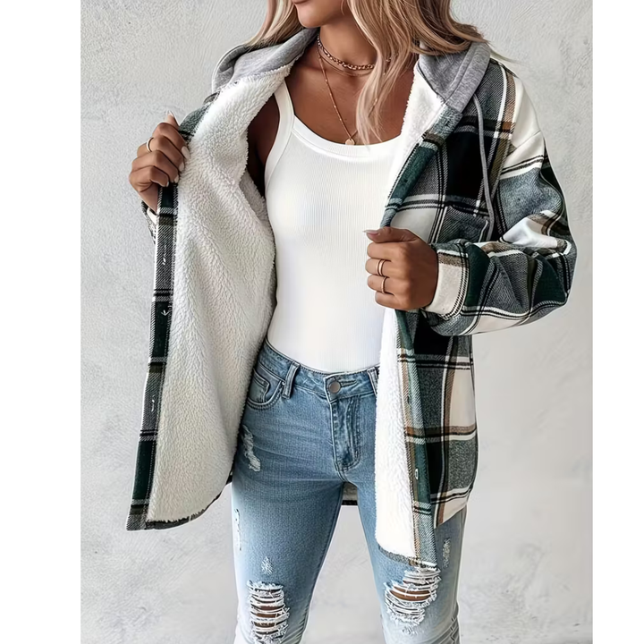 Plaid Hooded Button Front Jacket