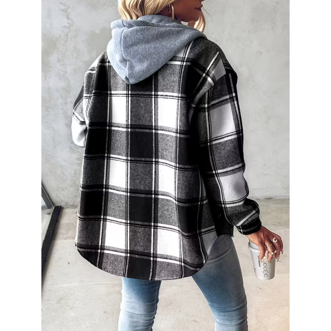 Plaid Hooded Button Front Jacket