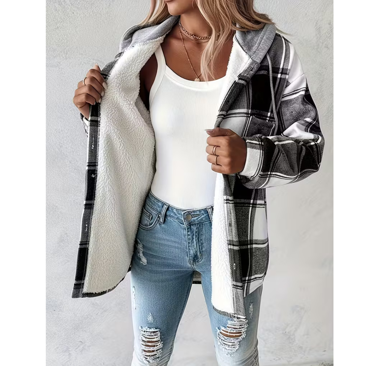 Plaid Hooded Button Front Jacket