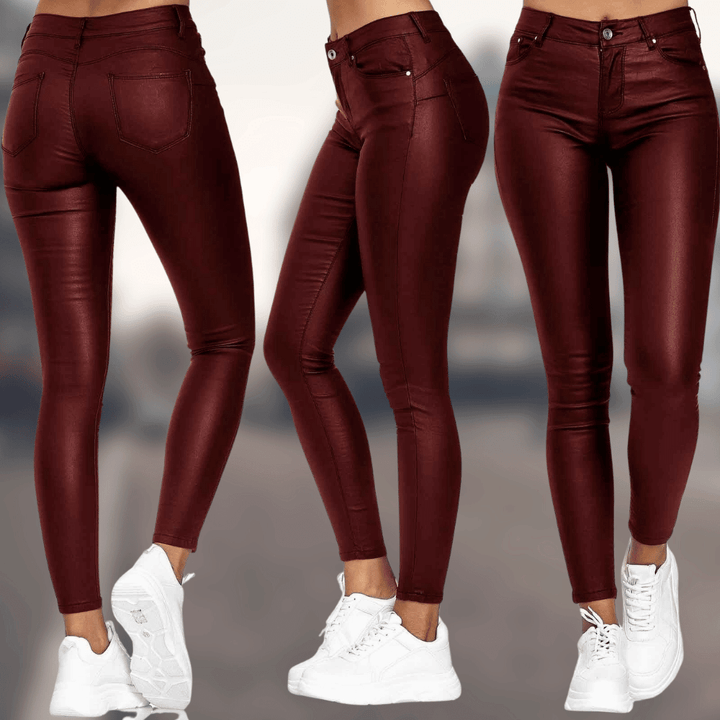 High Waisted Faux Leather Skinny Pants