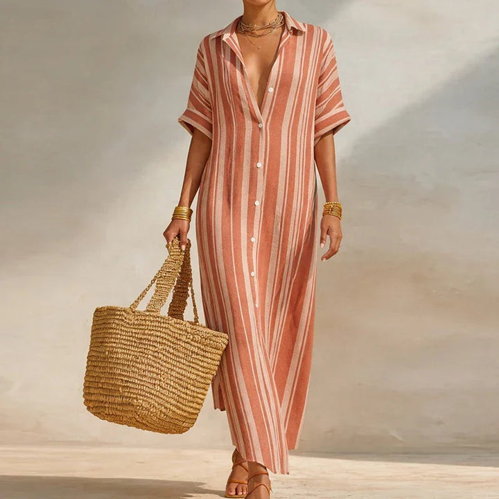 Striped Button Front Shirt Dress