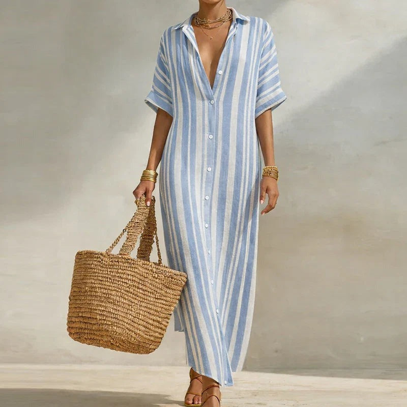 Striped Button Front Shirt Dress