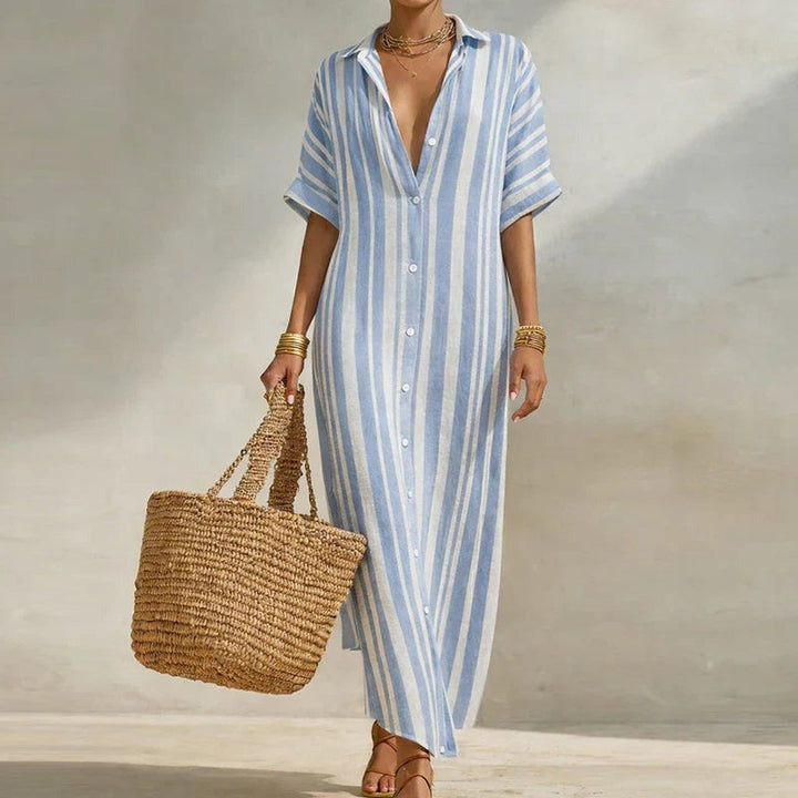 Striped Button Front Shirt Dress