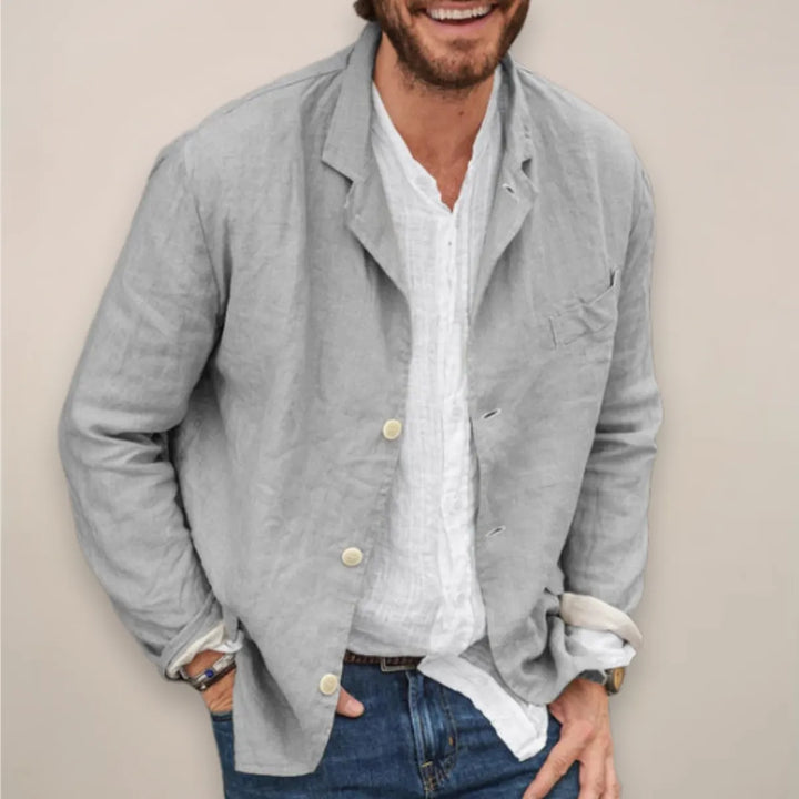 Classic Button Front Linen Blazer