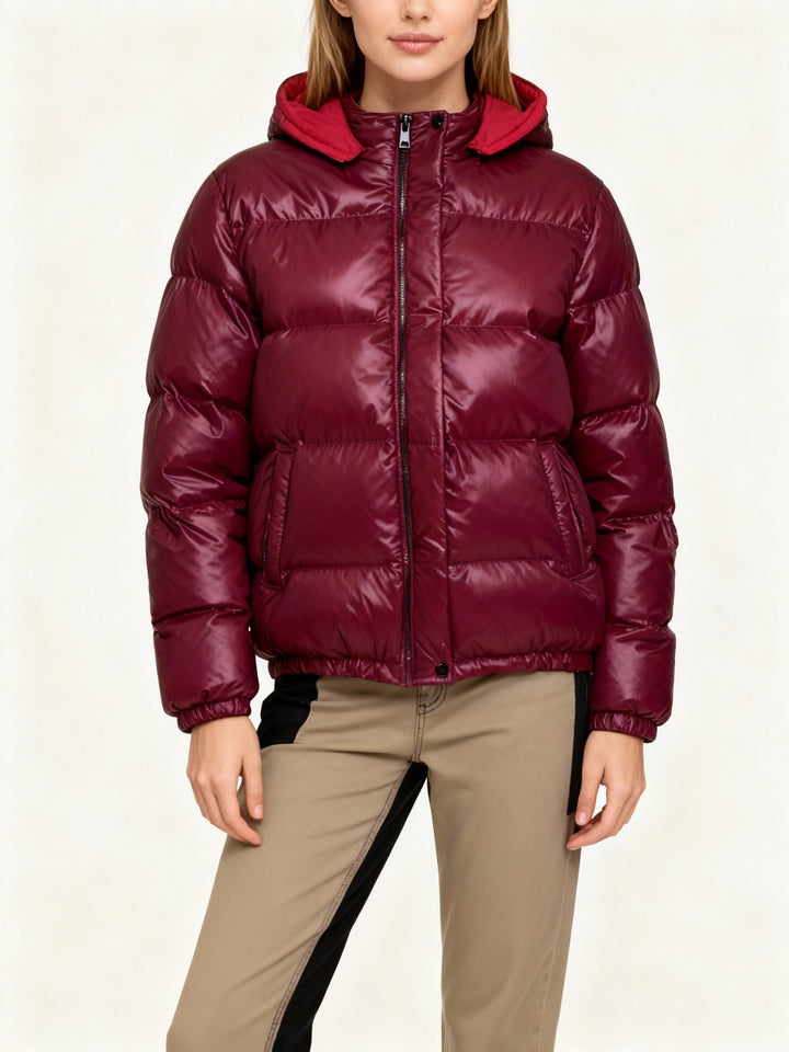 Women's Glossy Puffer Jacket with Hood