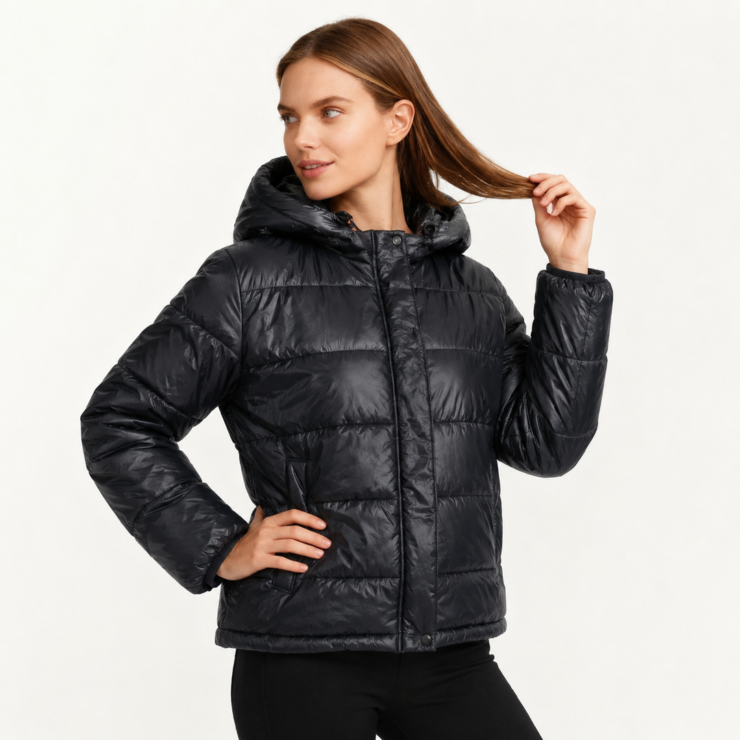 Women's Glossy Puffer Jacket with Hood