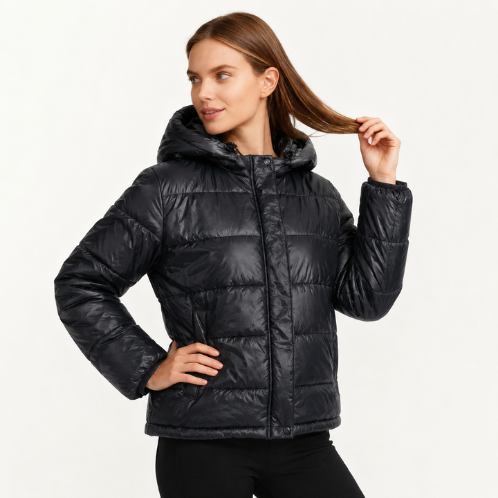 Women's Glossy Puffer Jacket with Hood