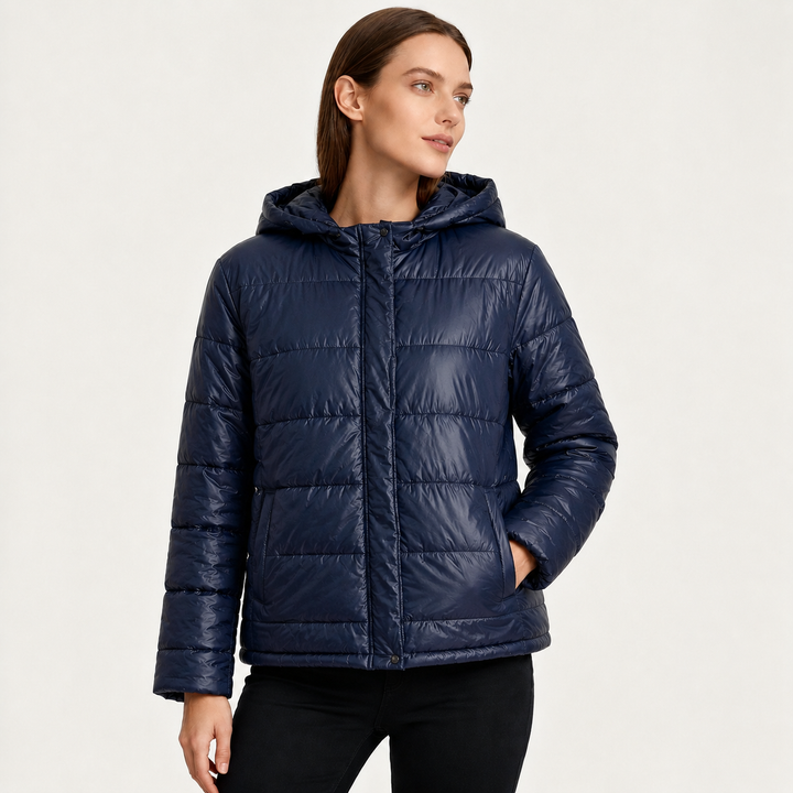 Women's Glossy Puffer Jacket with Hood