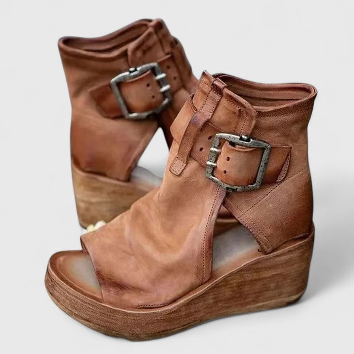 Vintage Buckle Strap Wedge Sandals