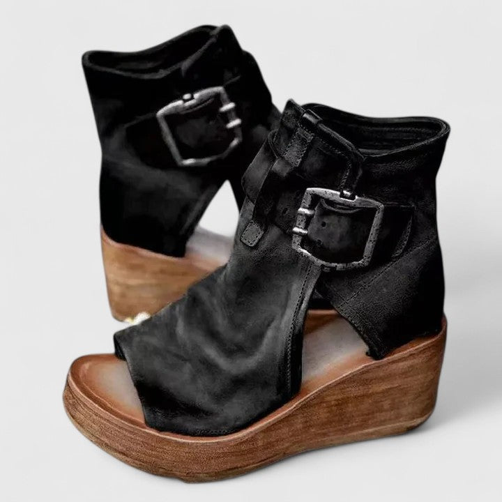 Vintage Buckle Strap Wedge Sandals