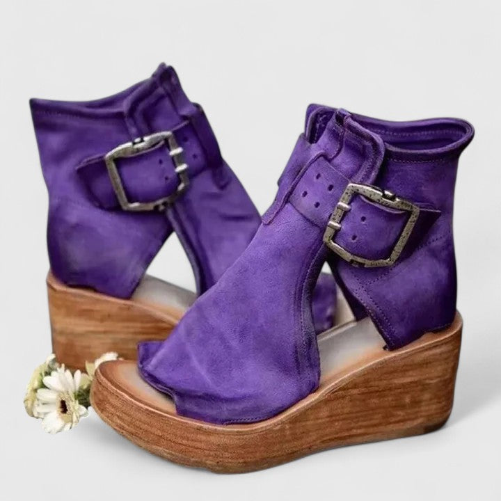 Vintage Buckle Strap Wedge Sandals