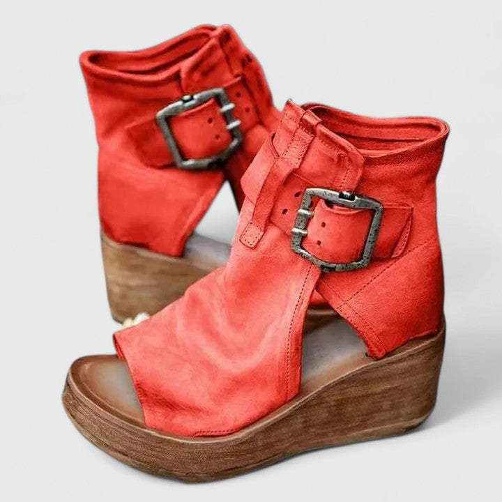 Vintage Buckle Strap Wedge Sandals
