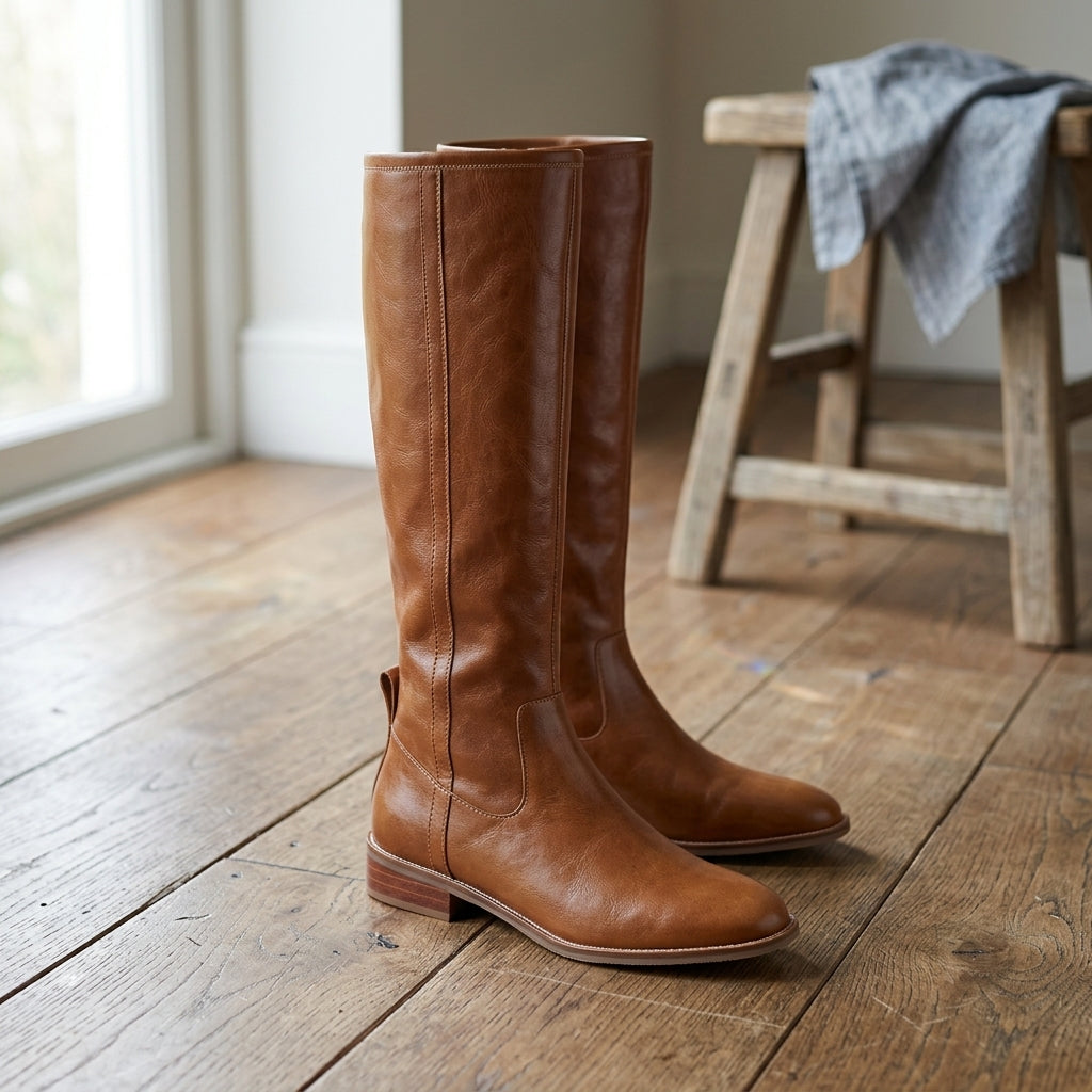 Women's Knee High Riding Boots with Low Block Heel