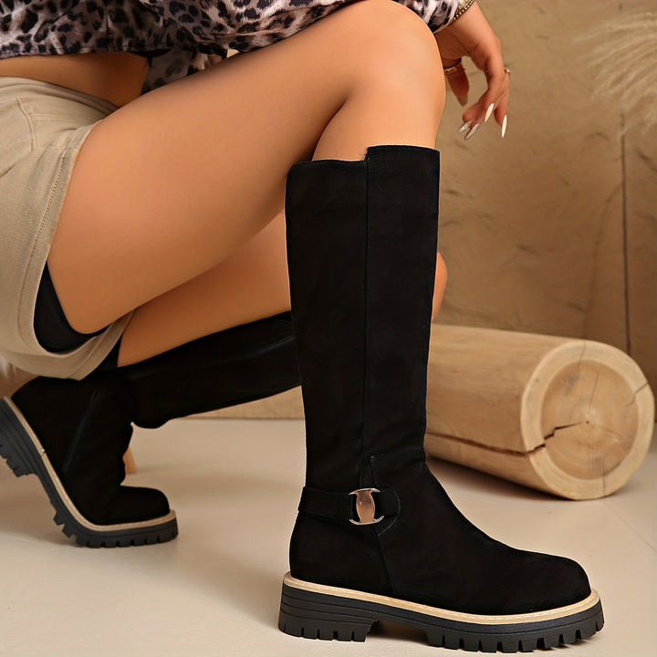 Women's Suede Knee High Boots with Lug Sole