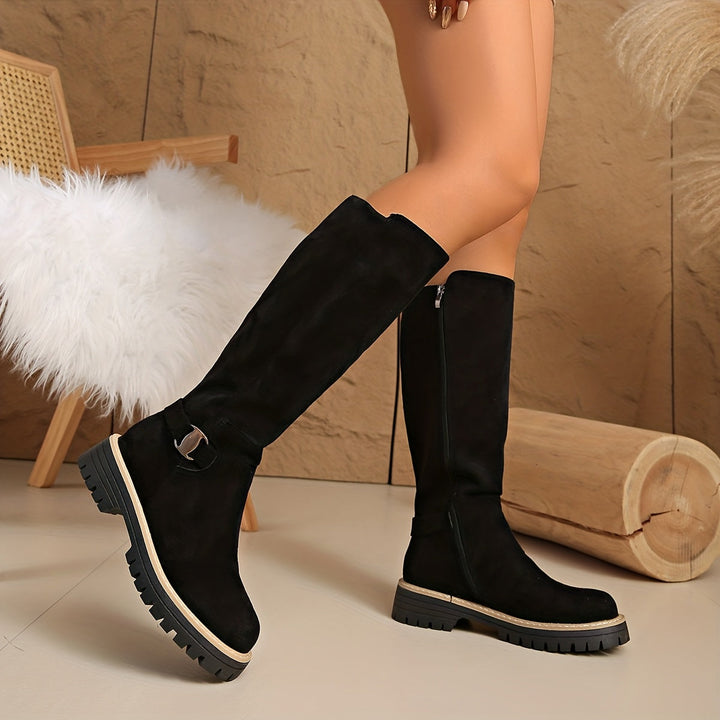Women's Suede Knee High Boots with Lug Sole