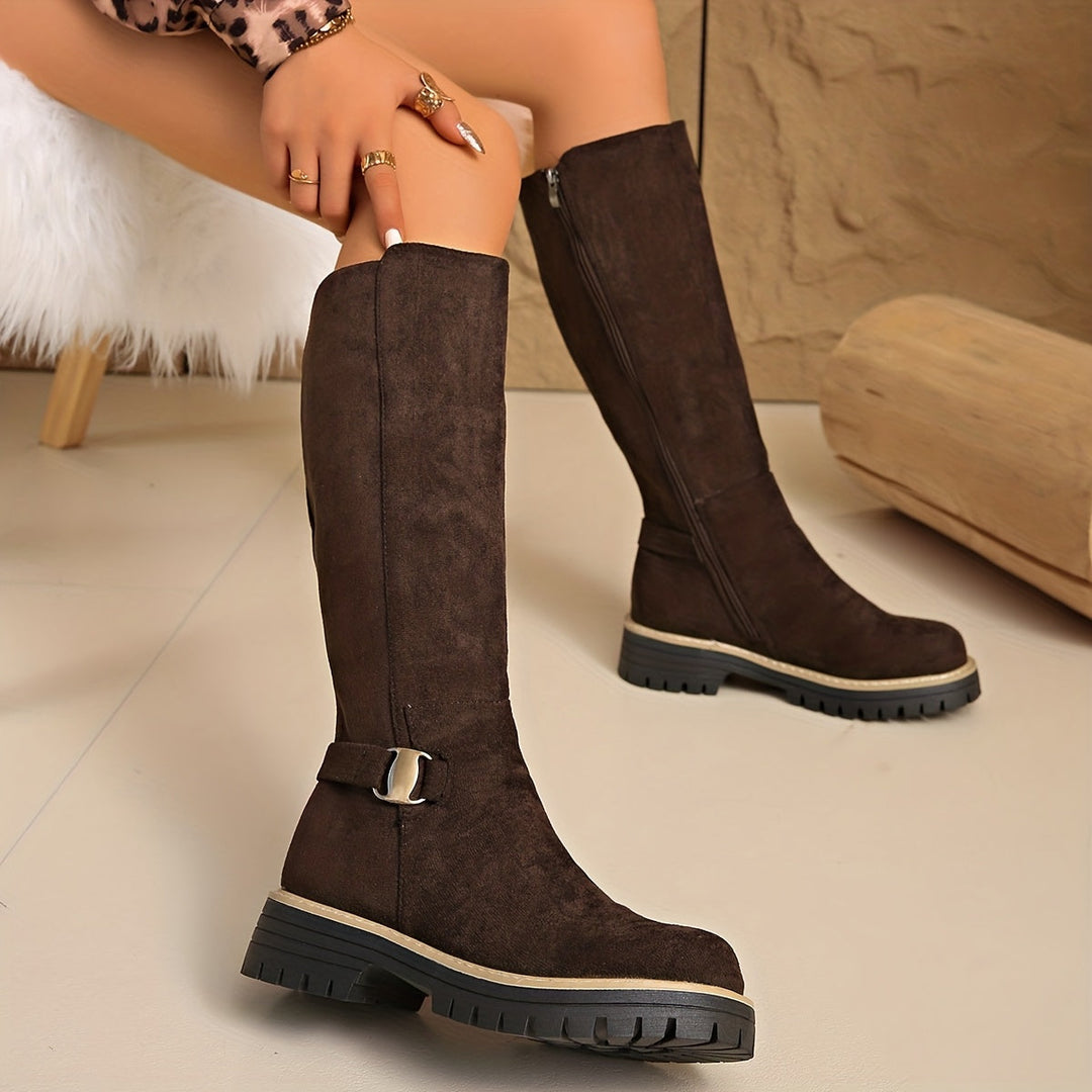 Women's Suede Knee High Boots with Lug Sole