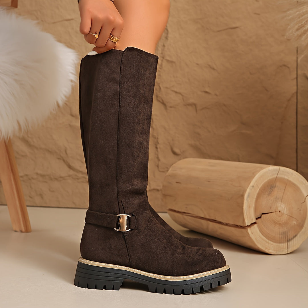 Women's Suede Knee High Boots with Lug Sole