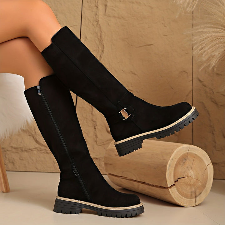 Women's Suede Knee High Boots with Lug Sole