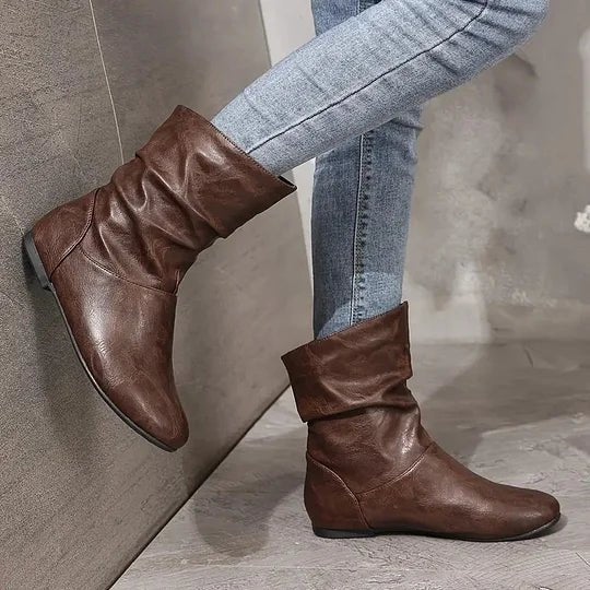 Women's Slouchy Ankle Boots with Flat Sole