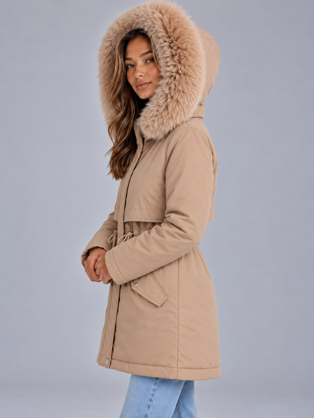 Women's Padded Parka Coat with Faux Fur Hood