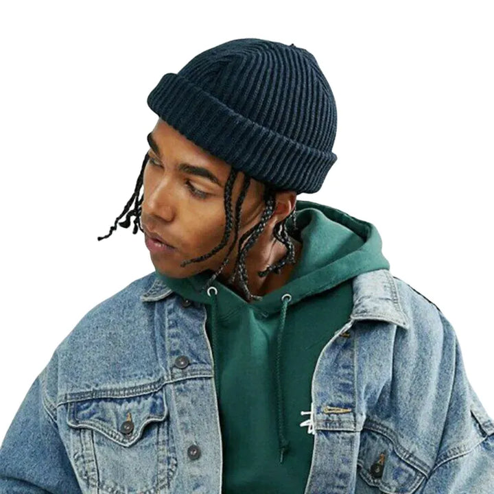 Ribbed Knit Fisherman Beanie with Cuffed Brim
