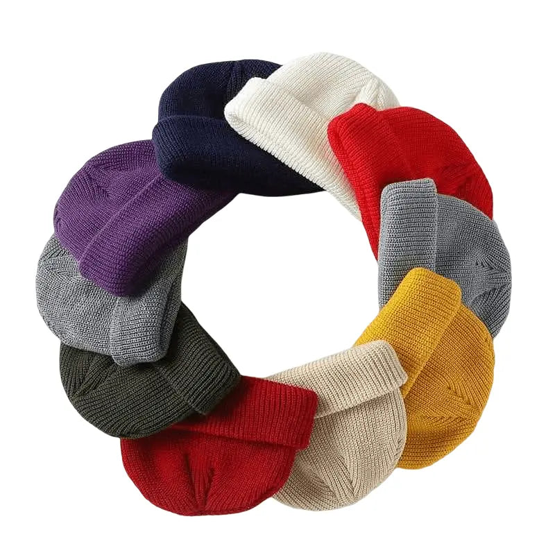 Ribbed Knit Fisherman Beanie with Cuffed Brim