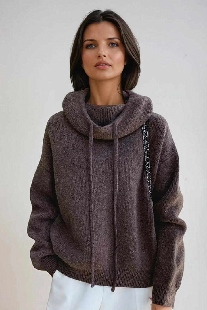Women's Knit Hooded Sweater with Drawstring Hood