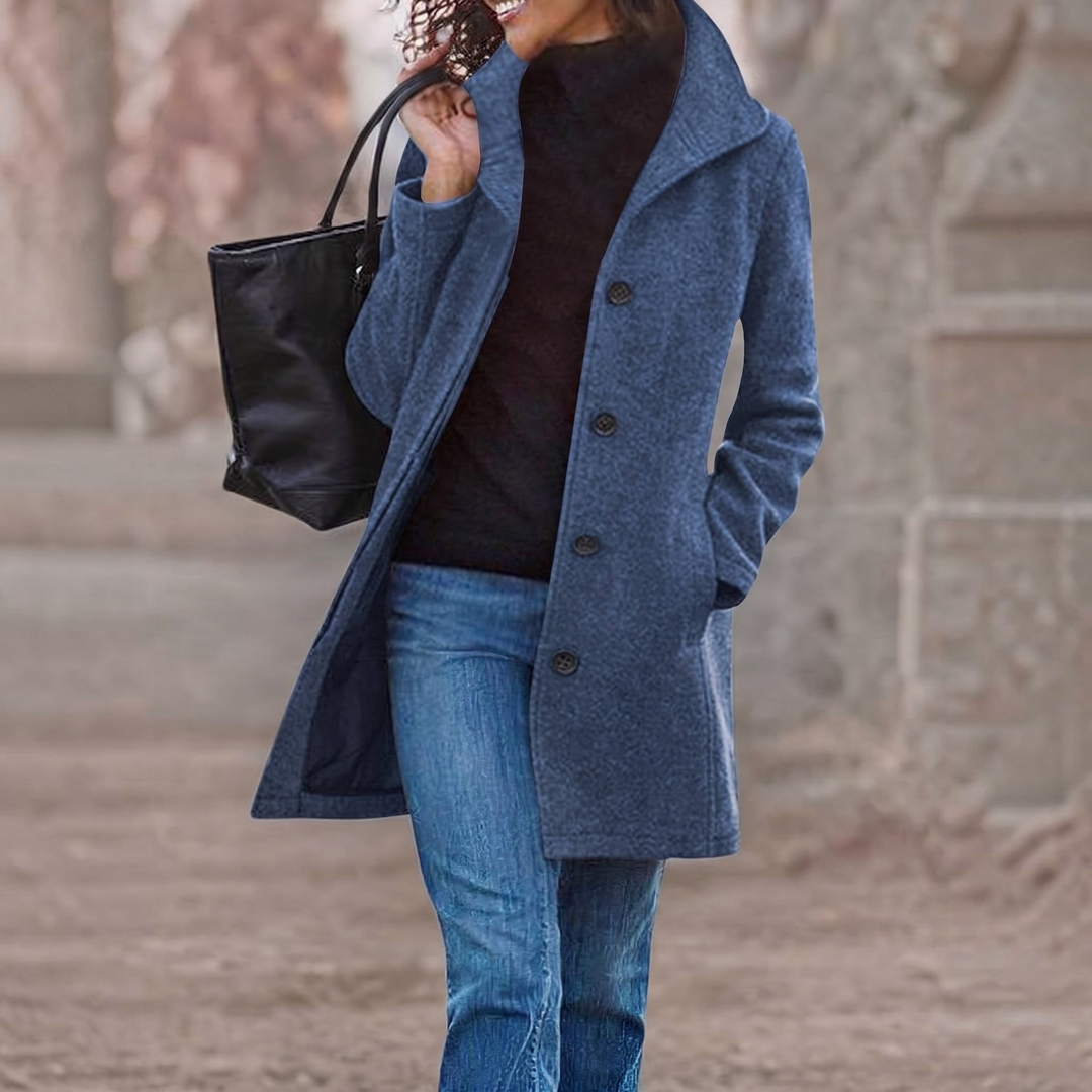 Women's Wool Blend Pea Coat with Stand Collar