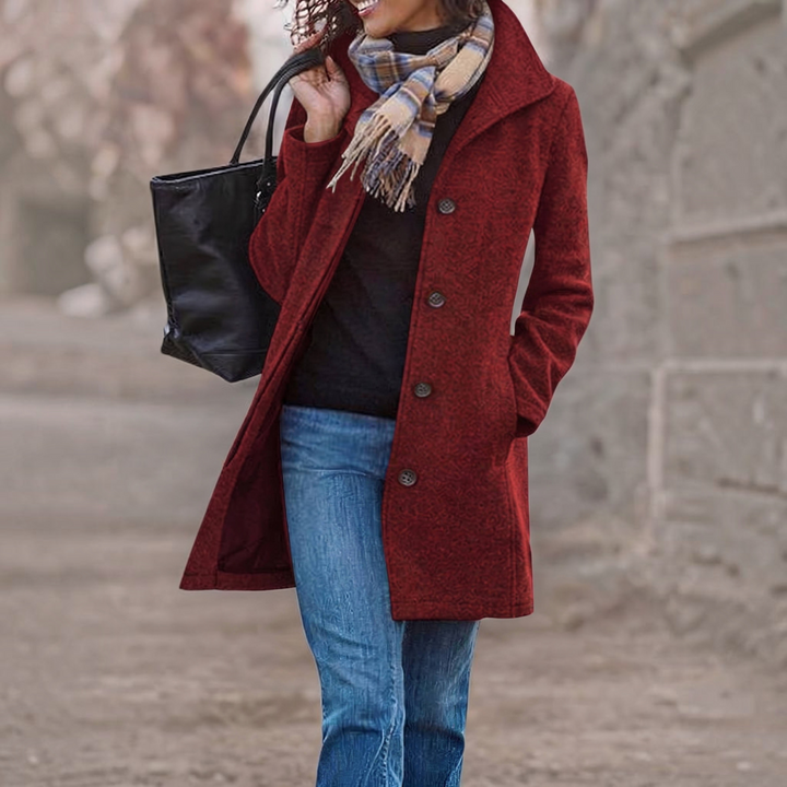 Women's Wool Blend Pea Coat with Stand Collar