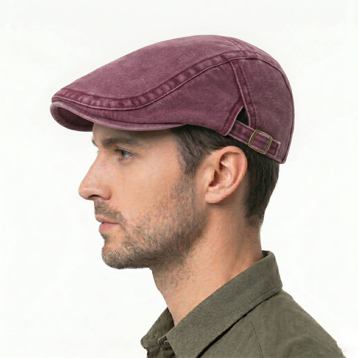 Men's Washed Denim Newsboy Flat Cap with Adjustable Band