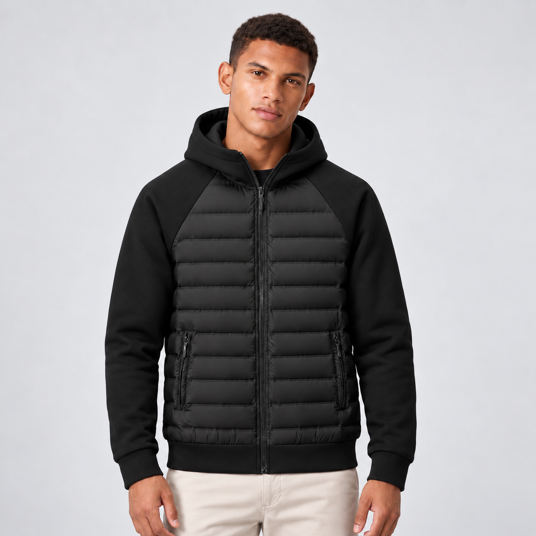 Men's Quilted Down Hooded Puffer Jacket with Adjustable Hood