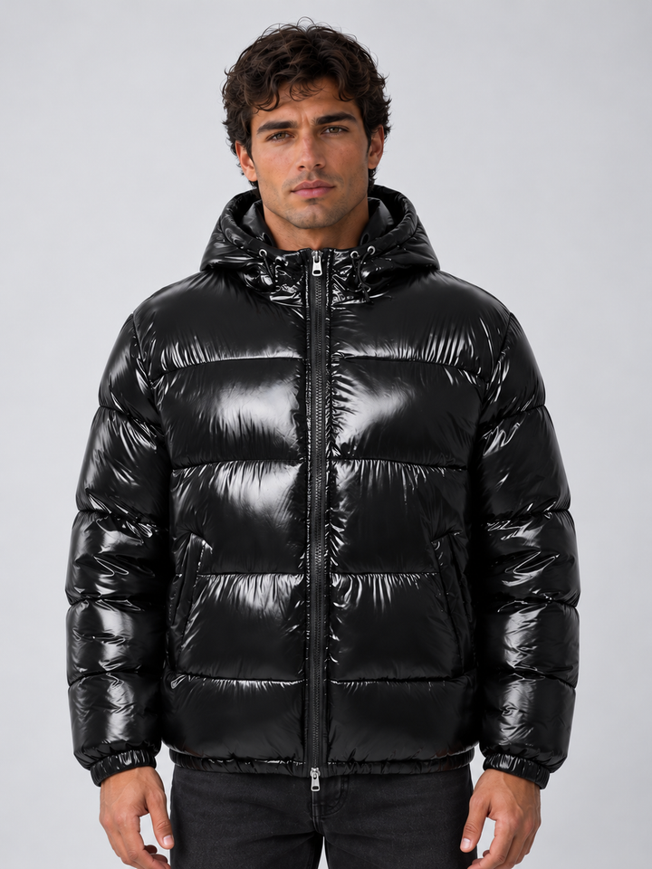 Men's Glossy Puffer Jacket with Hood