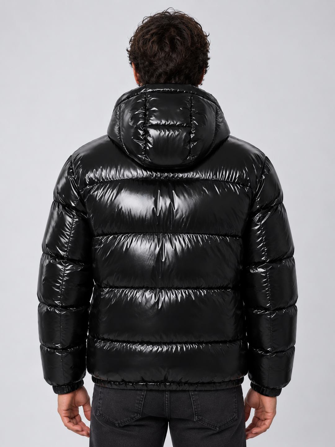 Men's Glossy Puffer Jacket with Hood
