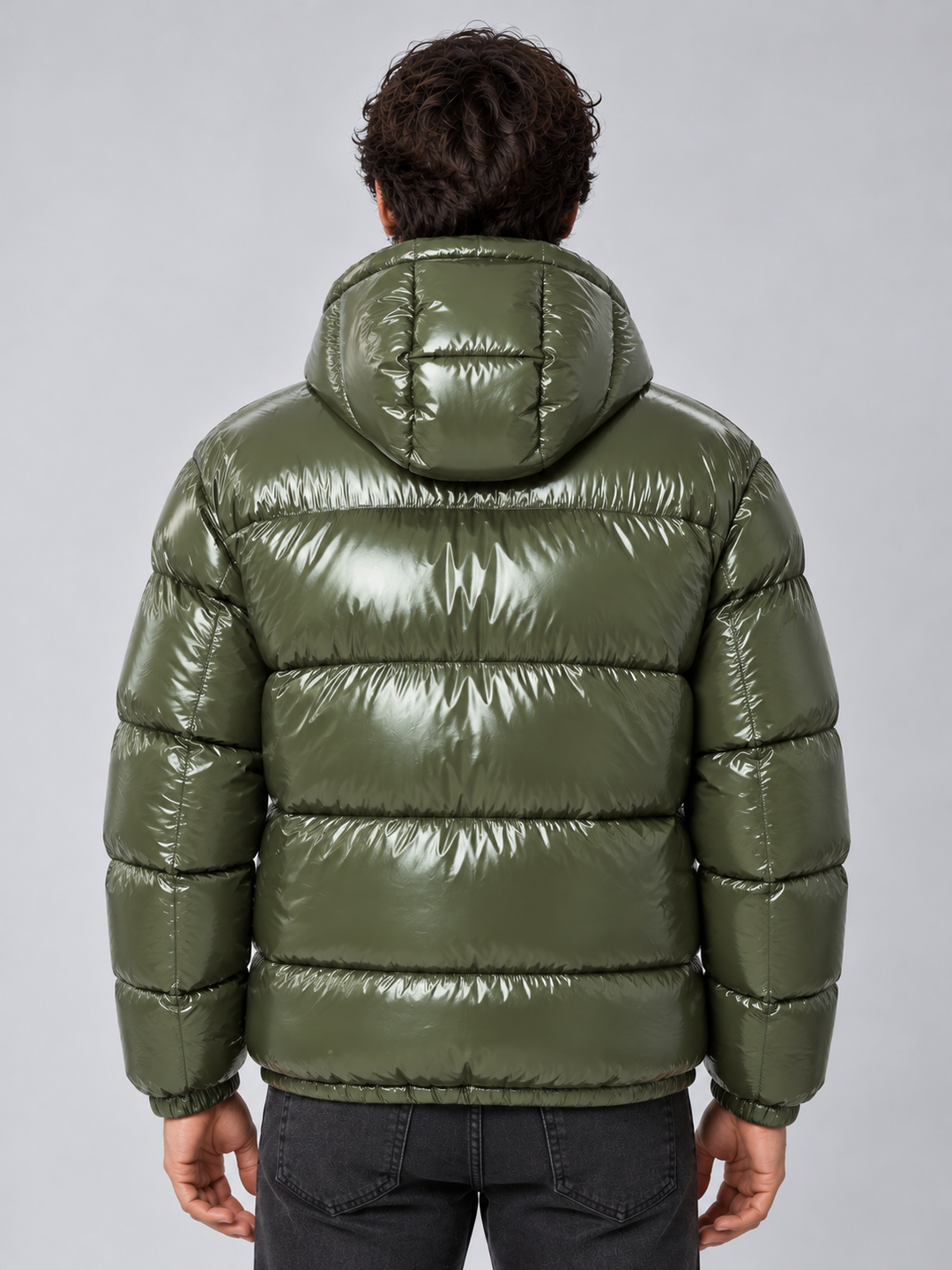 Men's Glossy Puffer Jacket with Hood
