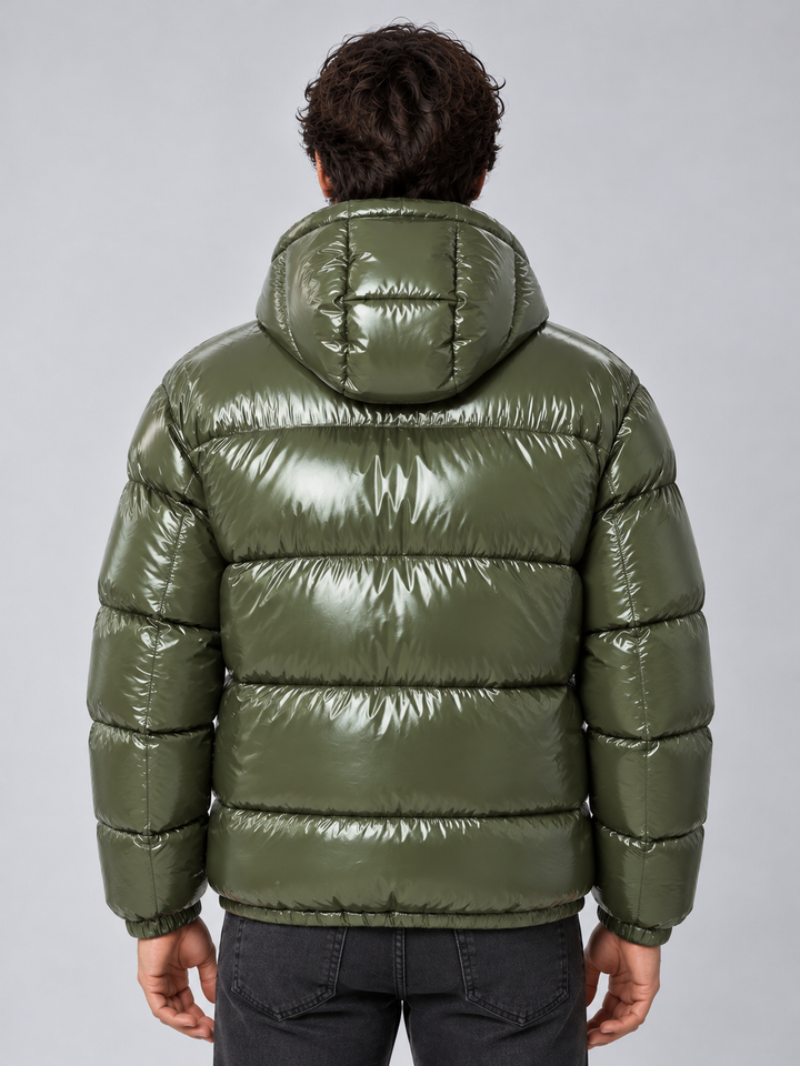 Men's Glossy Puffer Jacket with Hood