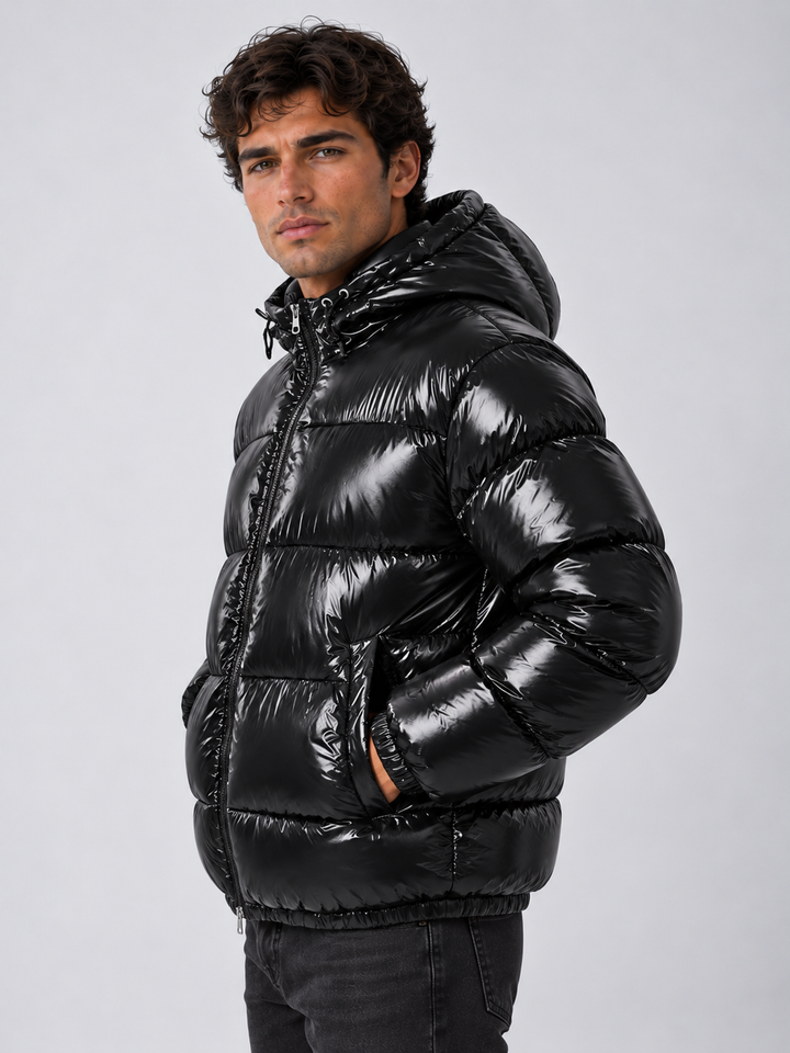 Men's Glossy Puffer Jacket with Hood