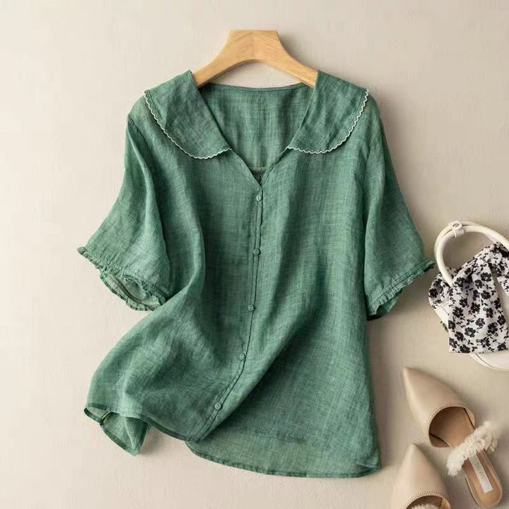 Women's Button Front Linen Blouse
