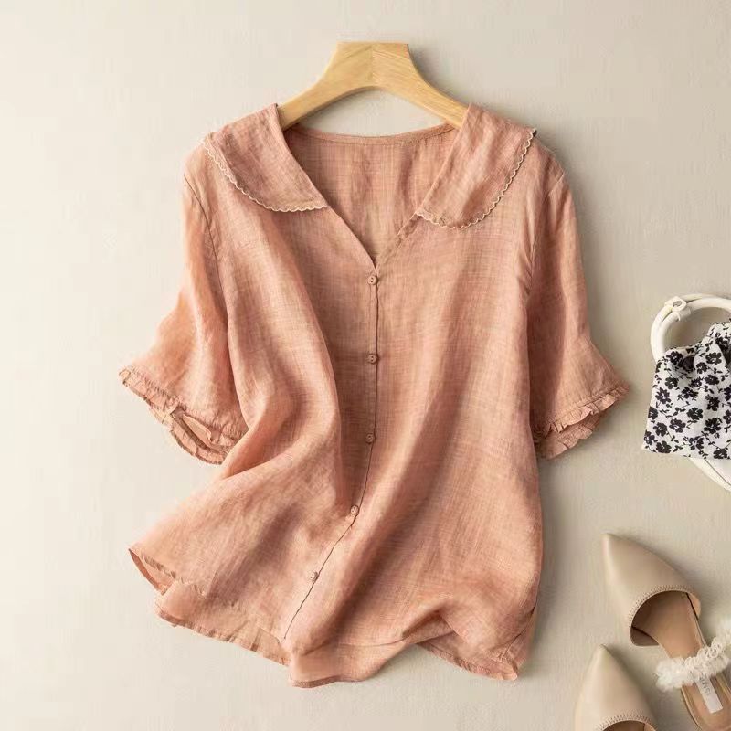 Women's Button Front Linen Blouse