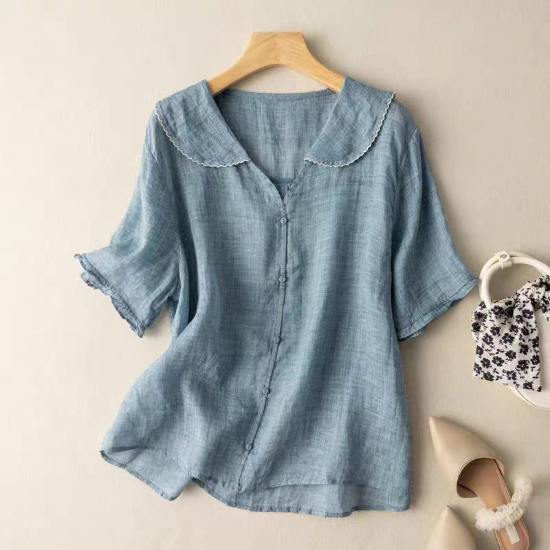 Women's Button Front Linen Blouse