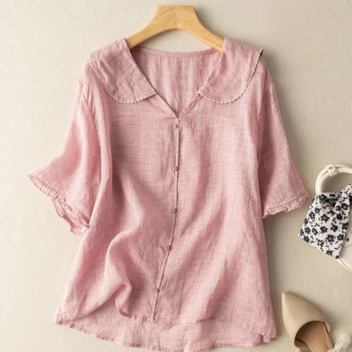 Women's Button Front Linen Blouse