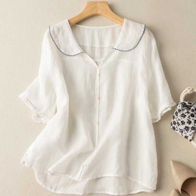 Women's Button Front Linen Blouse