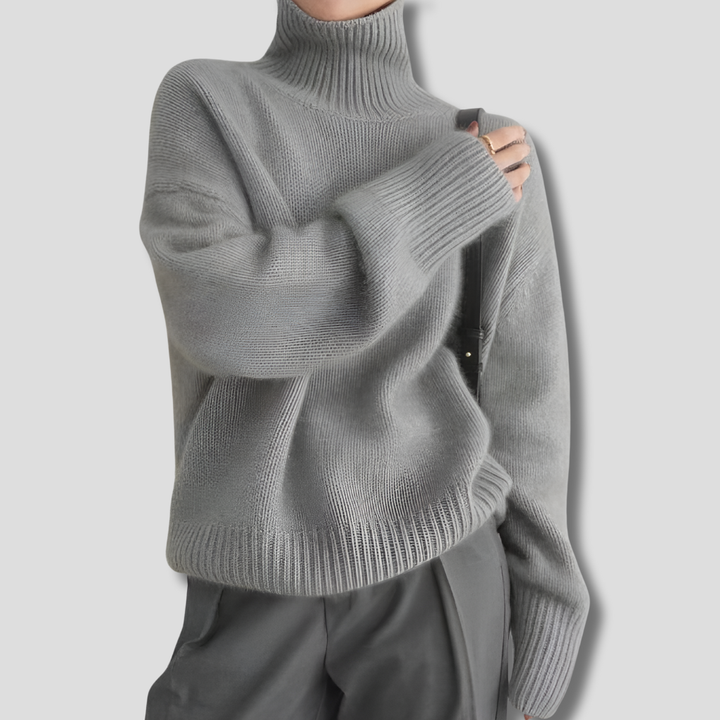 Women's Turtleneck Relaxed Fit Sweater with Ribbed Cuffs
