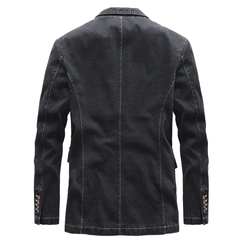 Tailored Button Front Denim Blazer