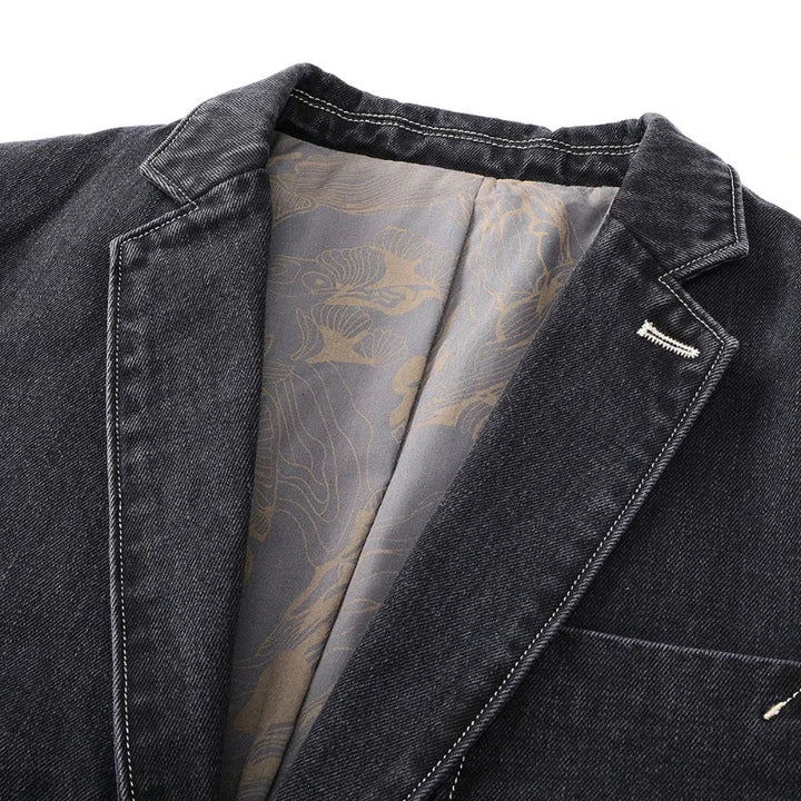 Tailored Button Front Denim Blazer