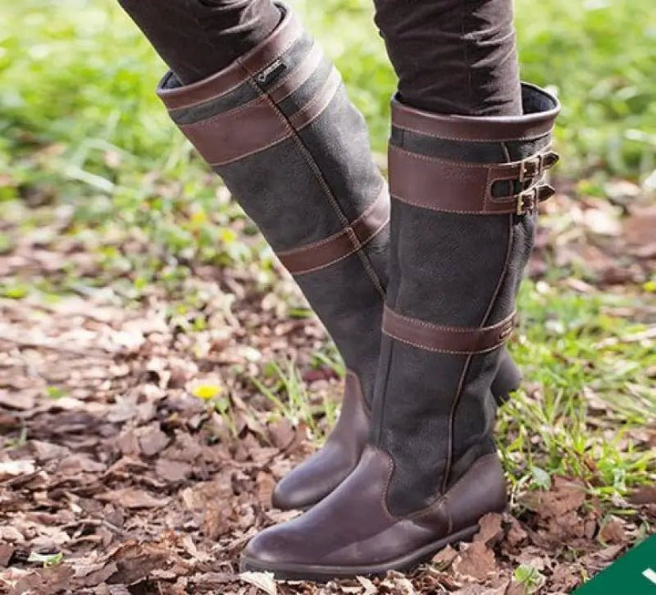 Women's Leather Knee-High Boots with Buckle Straps